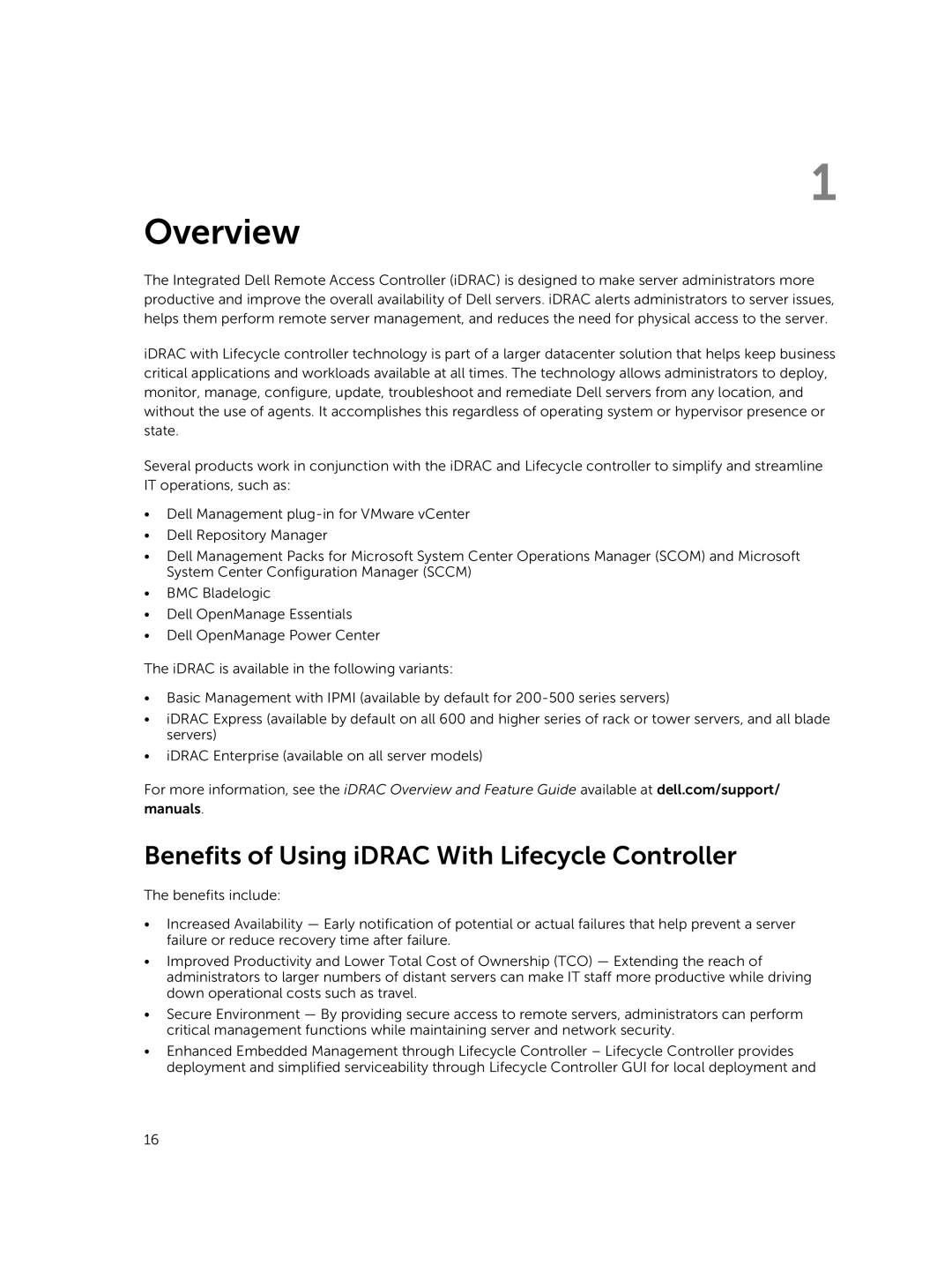 Dell iDRAC8 manual Overview, Benefits of Using iDRAC With Lifecycle Controller 