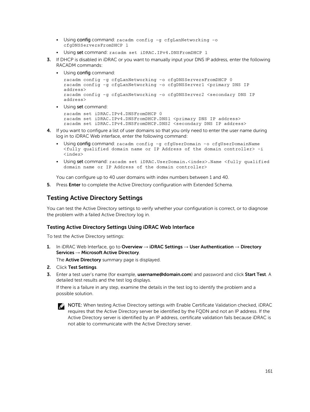 Dell iDRAC8 manual Testing Active Directory Settings Using iDRAC Web Interface 