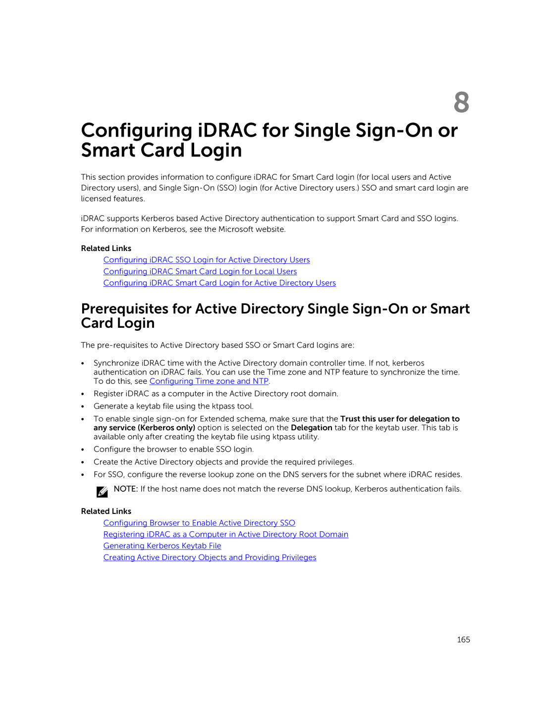 Dell iDRAC8 manual Configuring iDRAC for Single Sign-On or Smart Card Login 