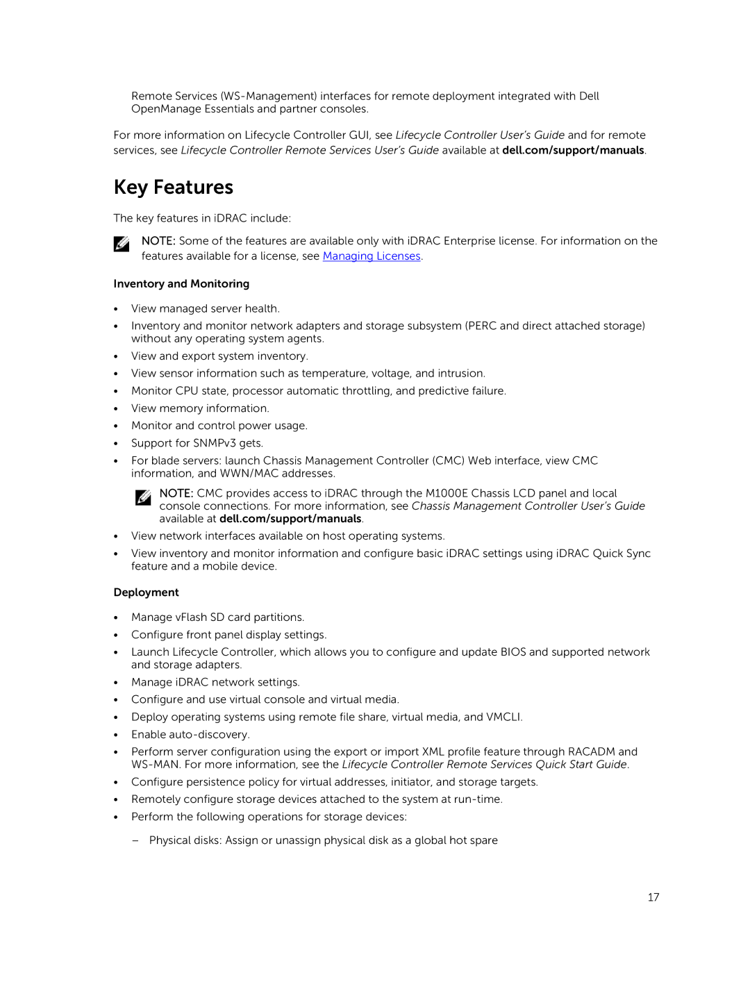 Dell iDRAC8 manual Key Features 