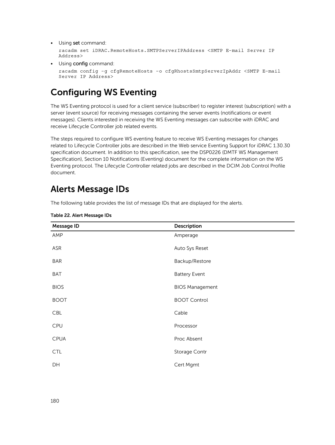 Dell iDRAC8 manual Configuring WS Eventing, Alerts Message IDs 