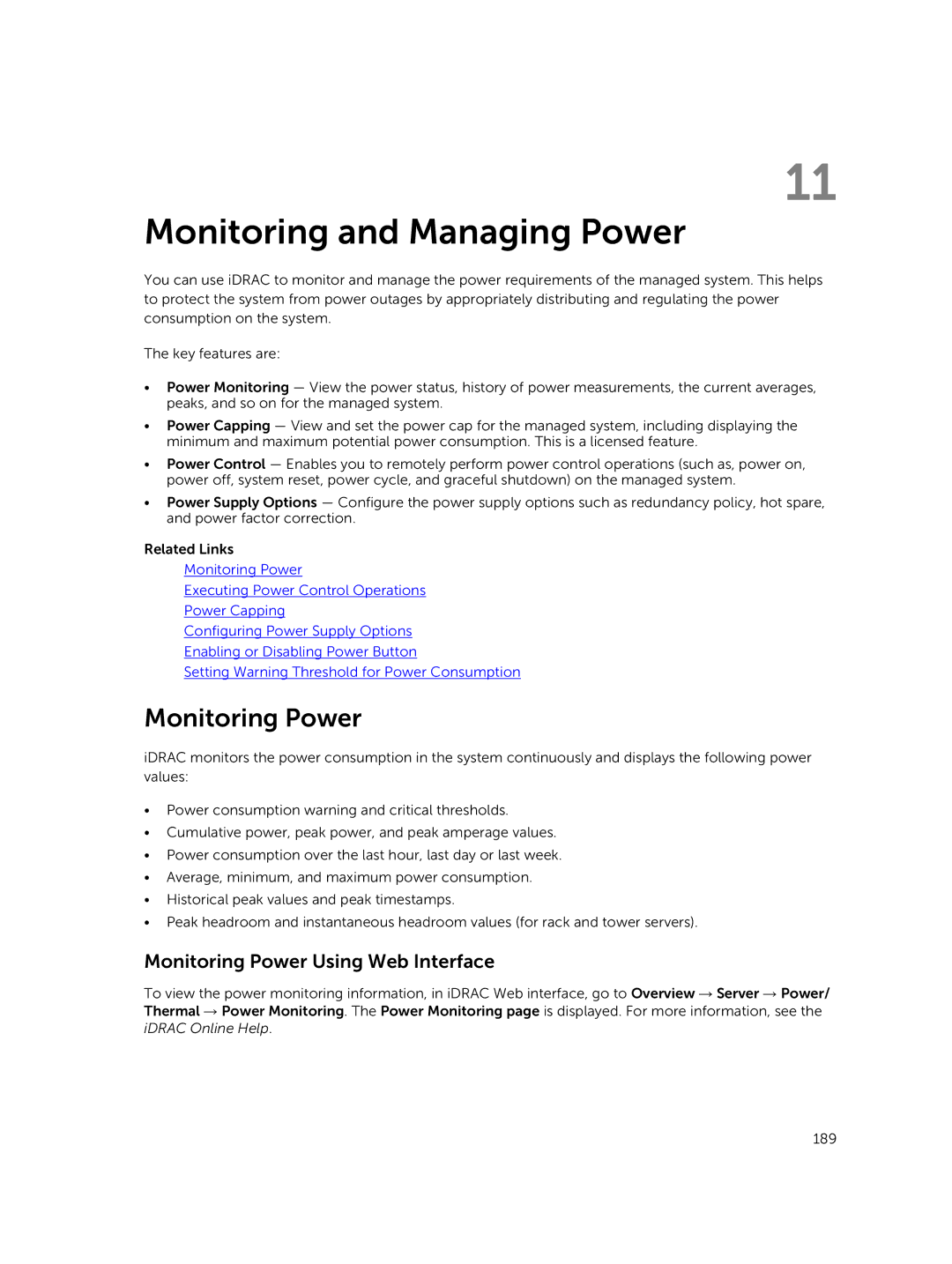 Dell iDRAC8 manual Monitoring and Managing Power, Monitoring Power Using Web Interface 