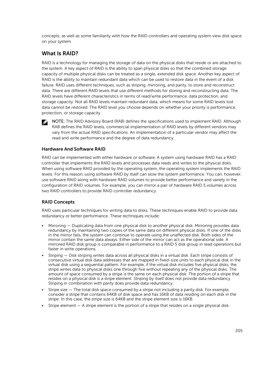 Dell iDRAC8 manual What Is RAID?, Hardware And Software RAID, RAID Concepts 