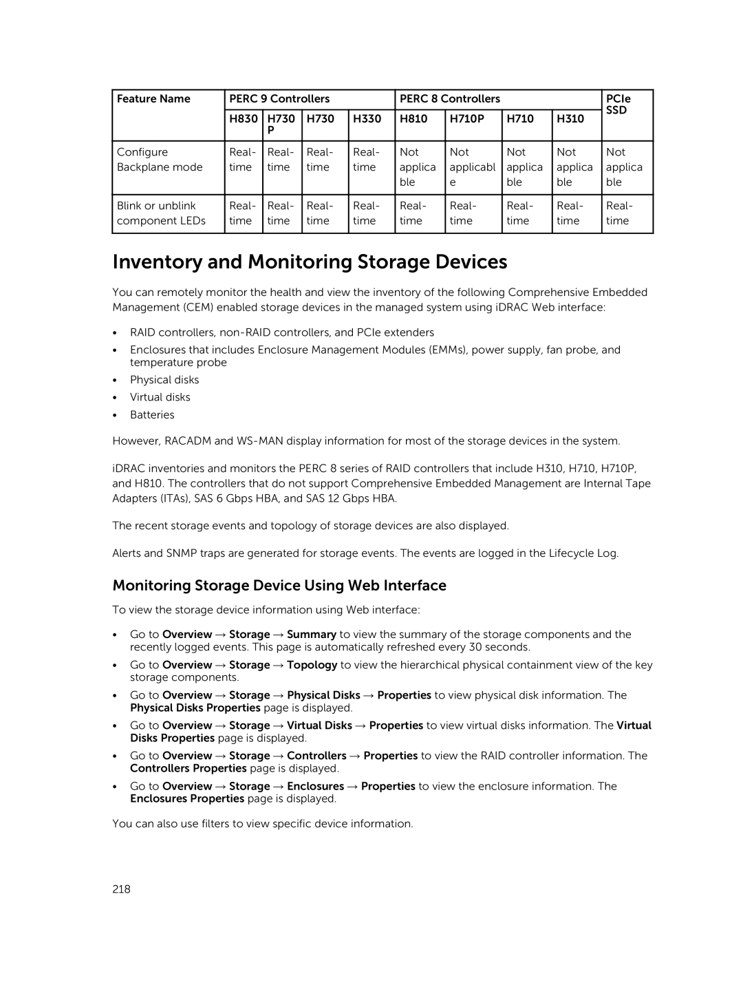 Dell iDRAC8 manual Inventory and Monitoring Storage Devices, Monitoring Storage Device Using Web Interface 