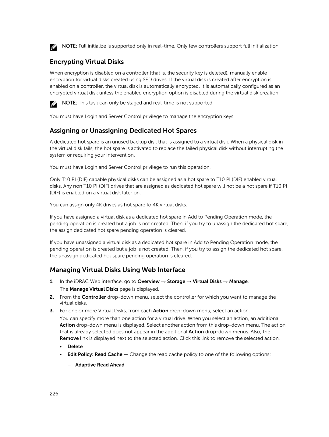 Dell iDRAC8 manual Encrypting Virtual Disks, Assigning or Unassigning Dedicated Hot Spares 