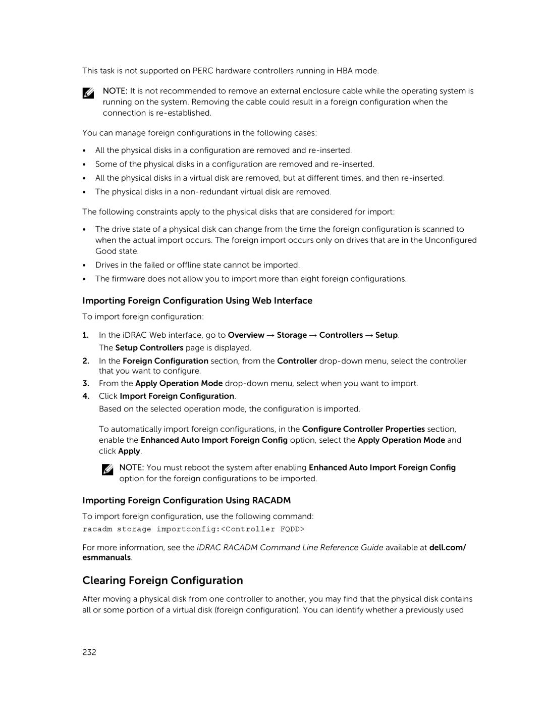 Dell iDRAC8 manual Clearing Foreign Configuration, Importing Foreign Configuration Using Web Interface 