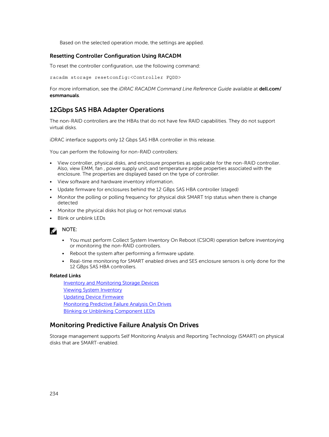 Dell iDRAC8 manual 12Gbps SAS HBA Adapter Operations, Monitoring Predictive Failure Analysis On Drives 