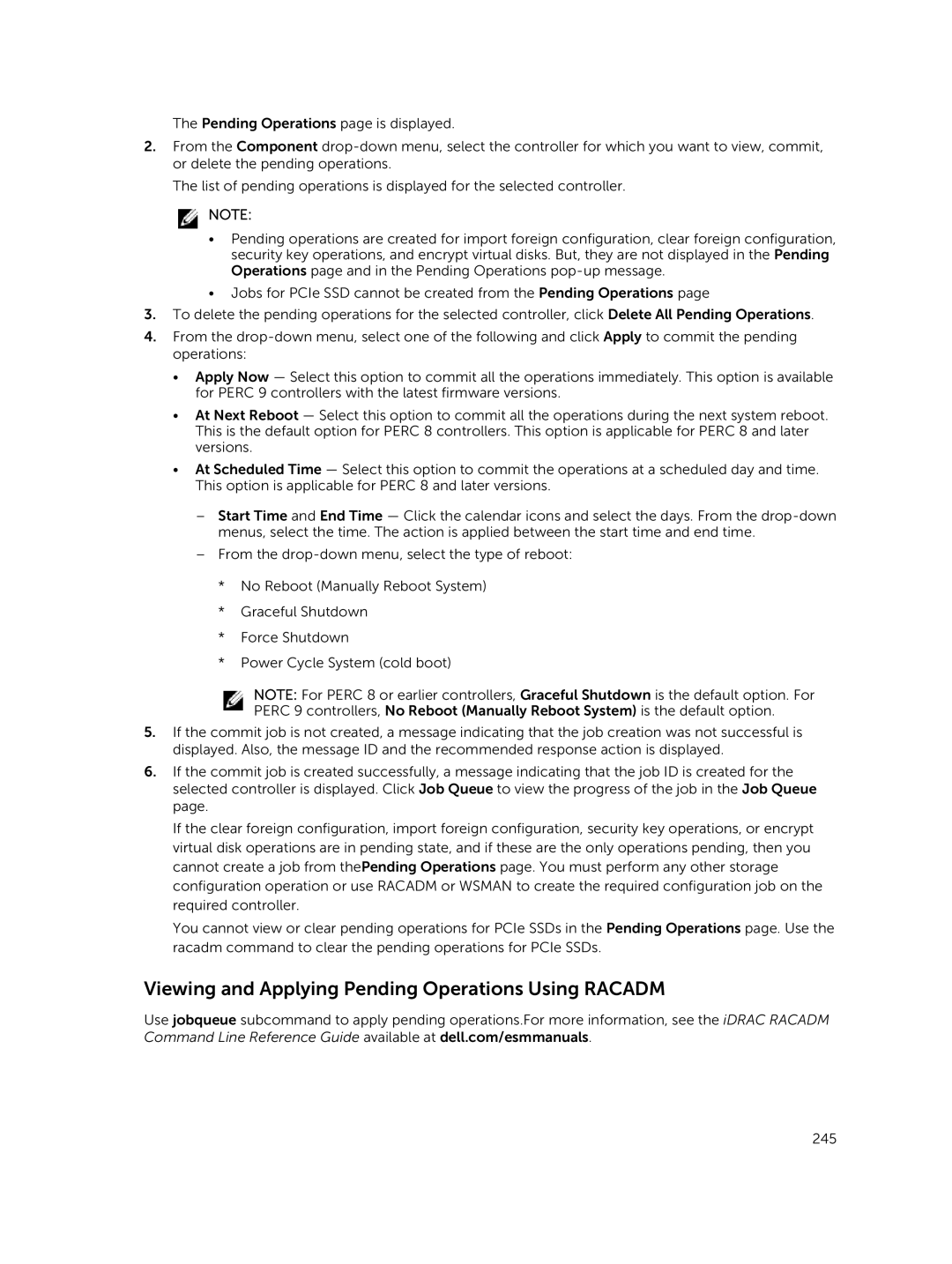 Dell iDRAC8 manual Viewing and Applying Pending Operations Using Racadm 