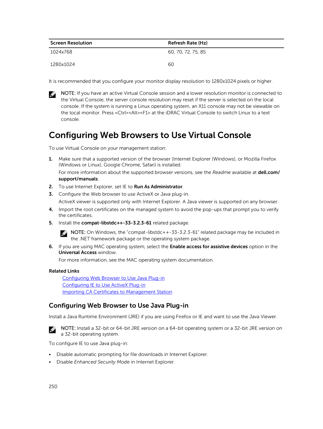 Dell iDRAC8 manual Configuring Web Browsers to Use Virtual Console, Configuring Web Browser to Use Java Plug-in 