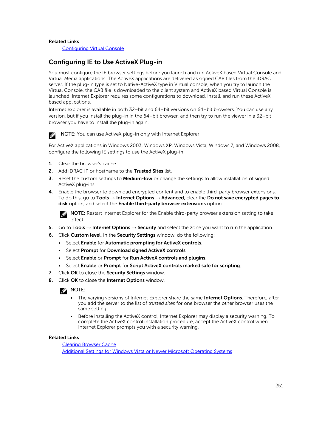 Dell iDRAC8 manual Configuring IE to Use ActiveX Plug-in 