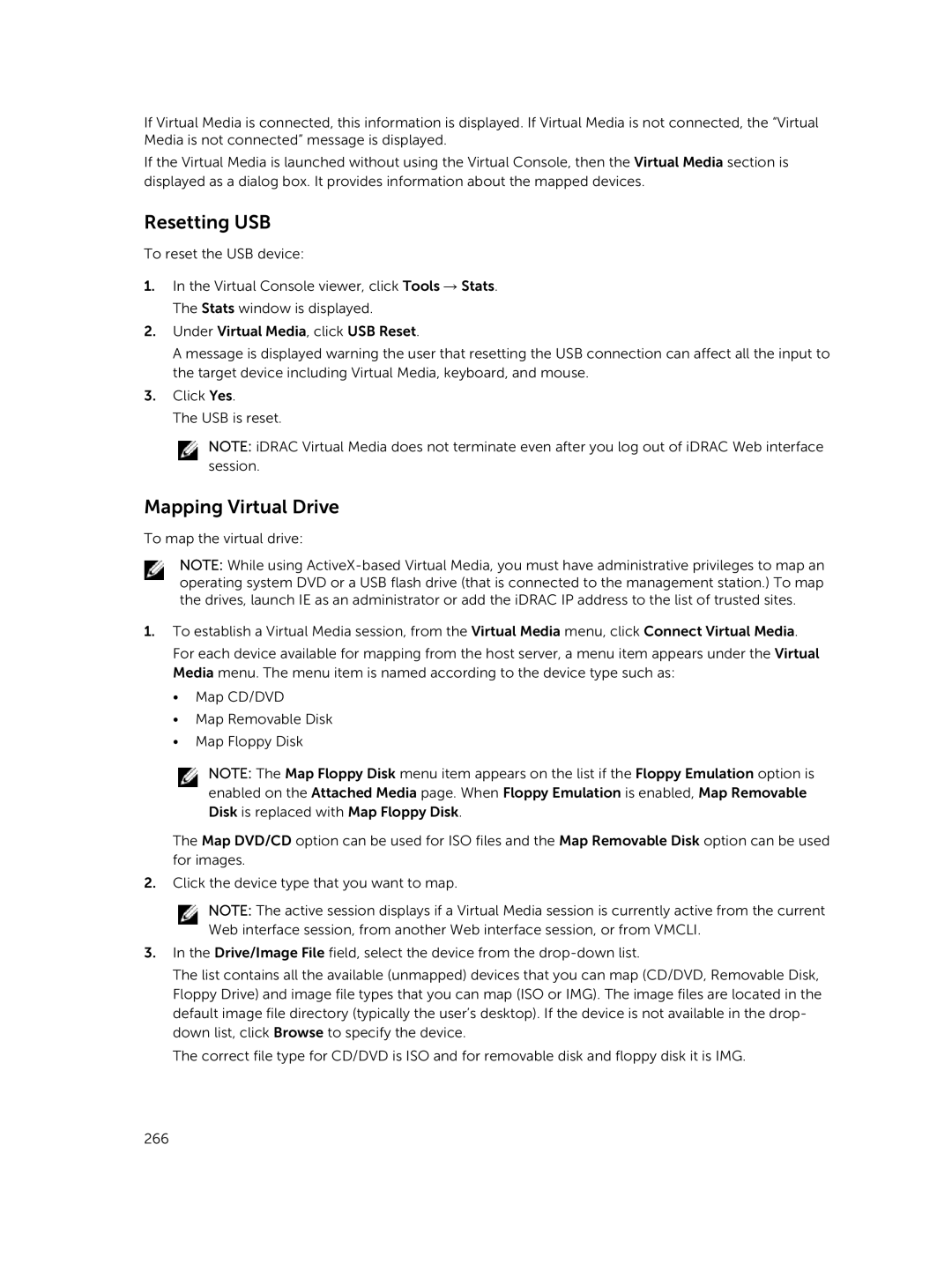 Dell iDRAC8 manual Resetting USB, Mapping Virtual Drive 