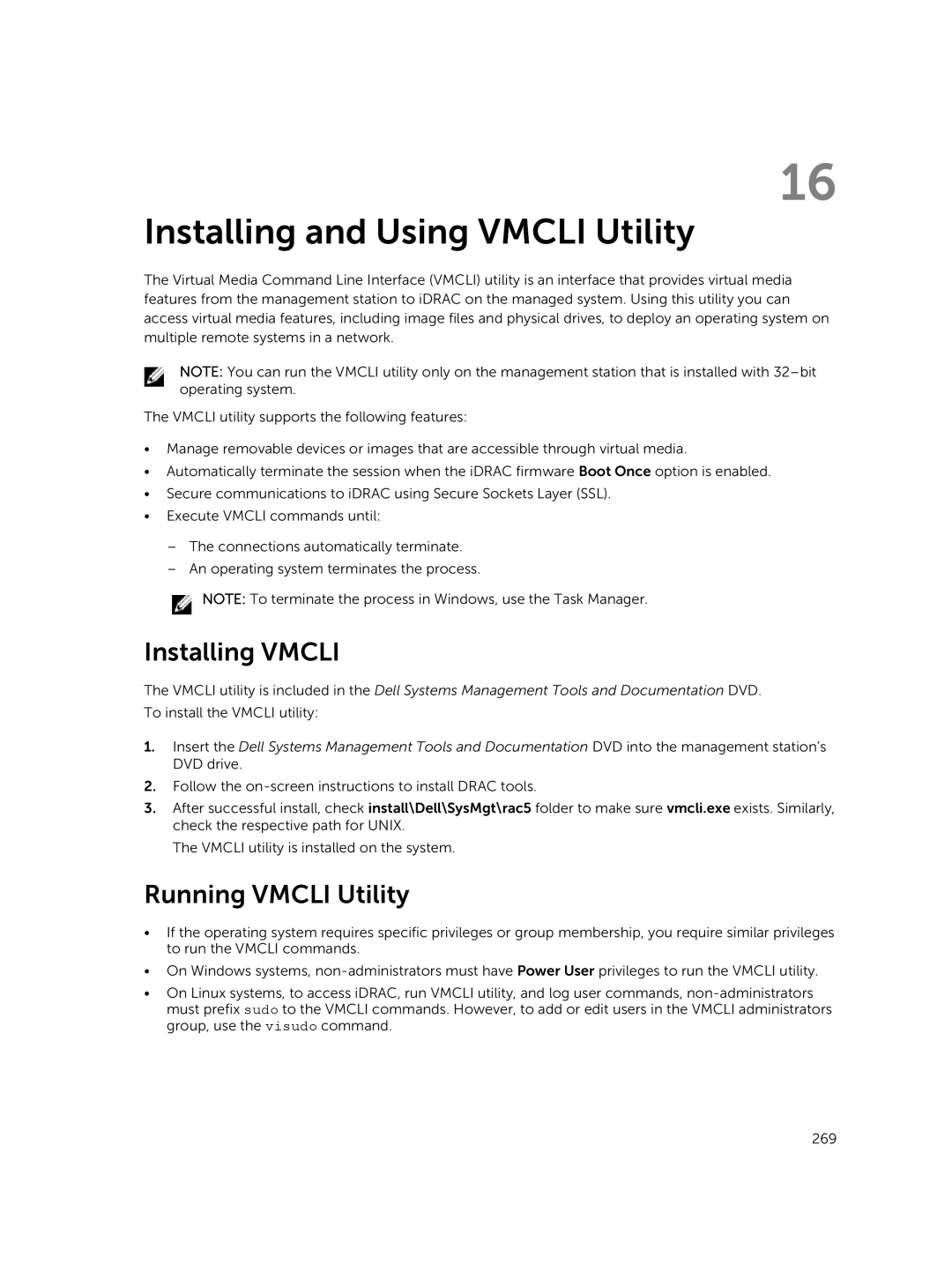 Dell iDRAC8 manual Installing and Using Vmcli Utility, Installing Vmcli, Running Vmcli Utility 