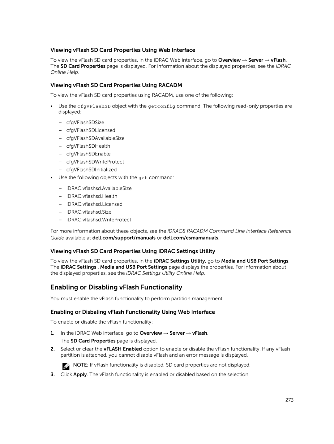 Dell iDRAC8 manual Enabling or Disabling vFlash Functionality, Viewing vFlash SD Card Properties Using Web Interface 