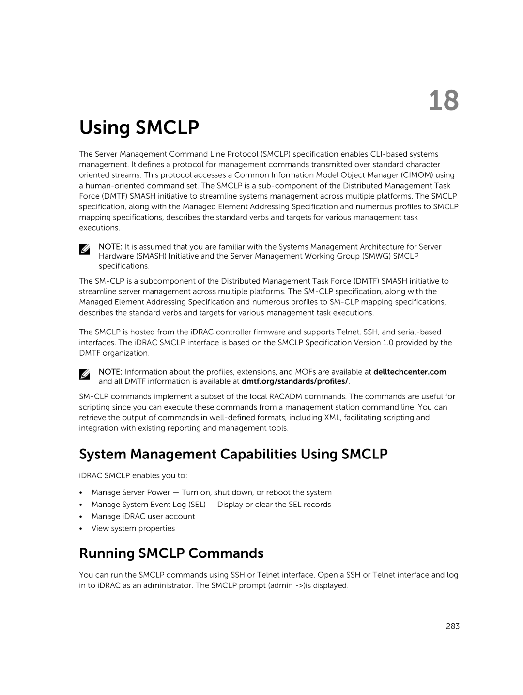 Dell iDRAC8 manual System Management Capabilities Using Smclp, Running Smclp Commands 