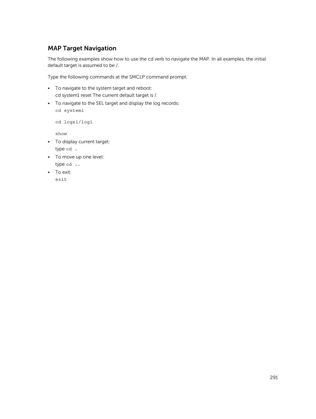 Dell iDRAC8 manual MAP Target Navigation, Cd logs1/log1 show 