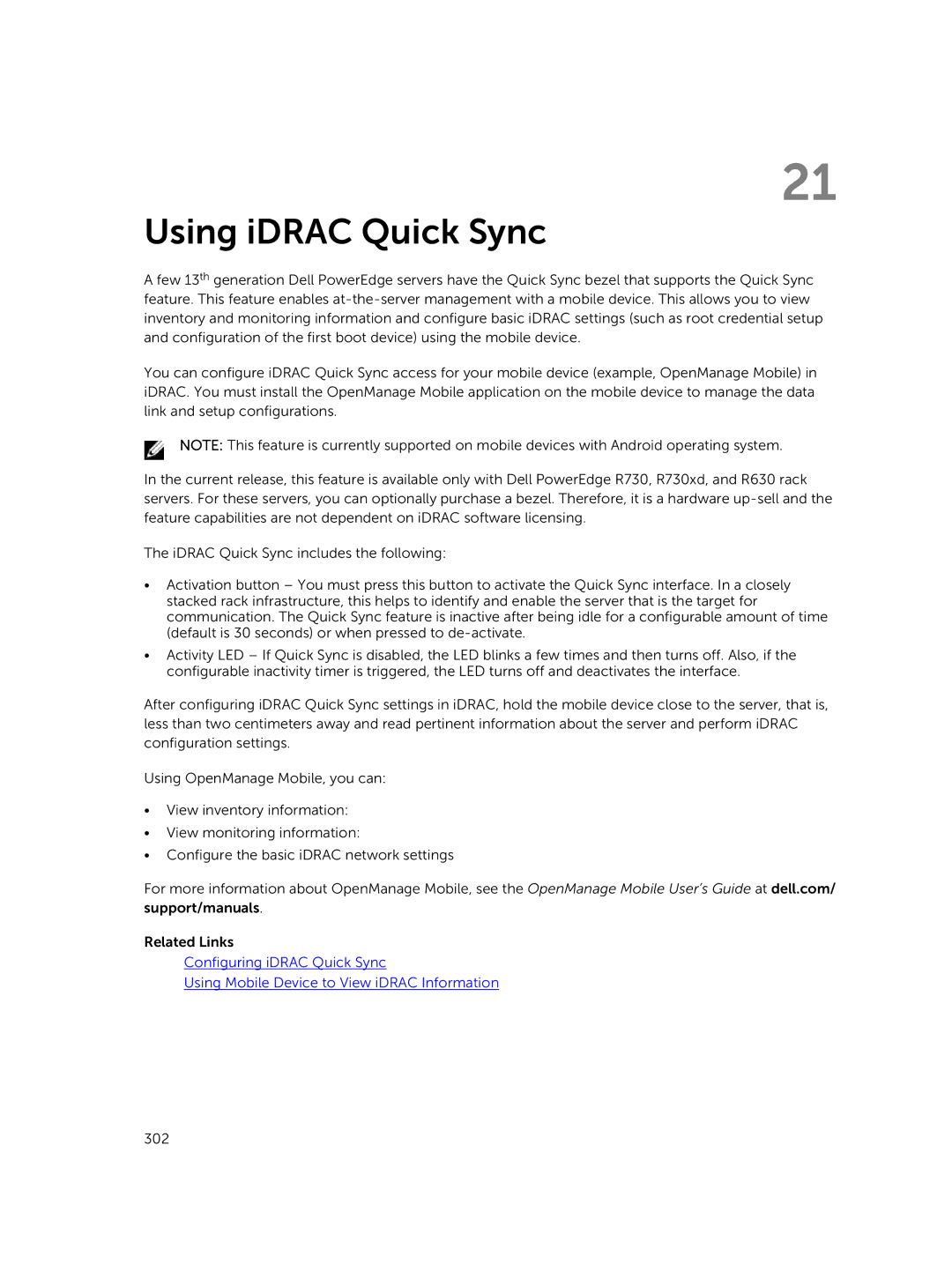 Dell iDRAC8 manual Using iDRAC Quick Sync 