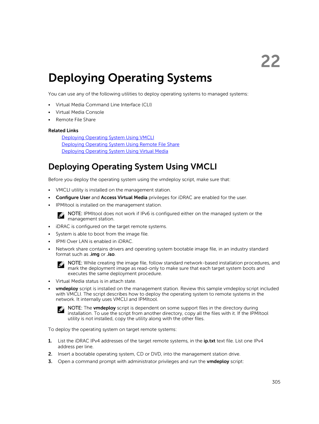 Dell iDRAC8 manual Deploying Operating Systems, Deploying Operating System Using Vmcli 