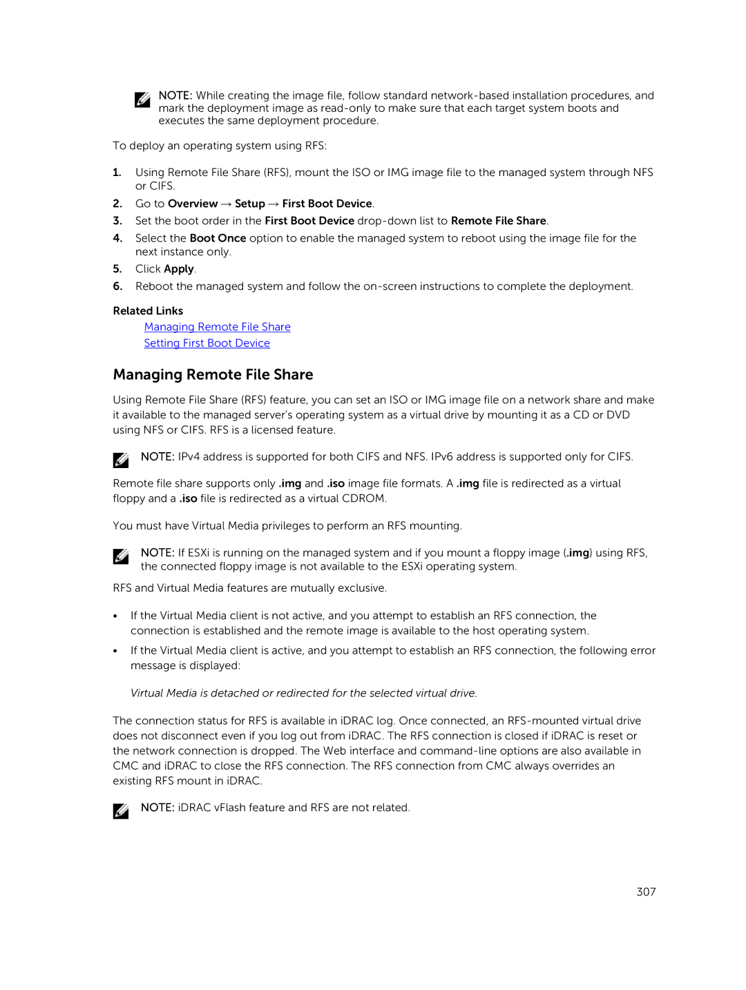 Dell iDRAC8 manual Managing Remote File Share 