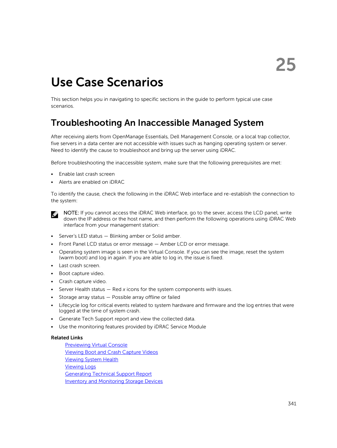 Dell iDRAC8 manual Use Case Scenarios, Troubleshooting An Inaccessible Managed System 