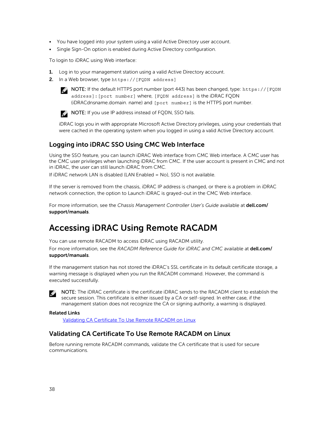 Dell iDRAC8 manual Accessing iDRAC Using Remote Racadm, Logging into iDRAC SSO Using CMC Web Interface 