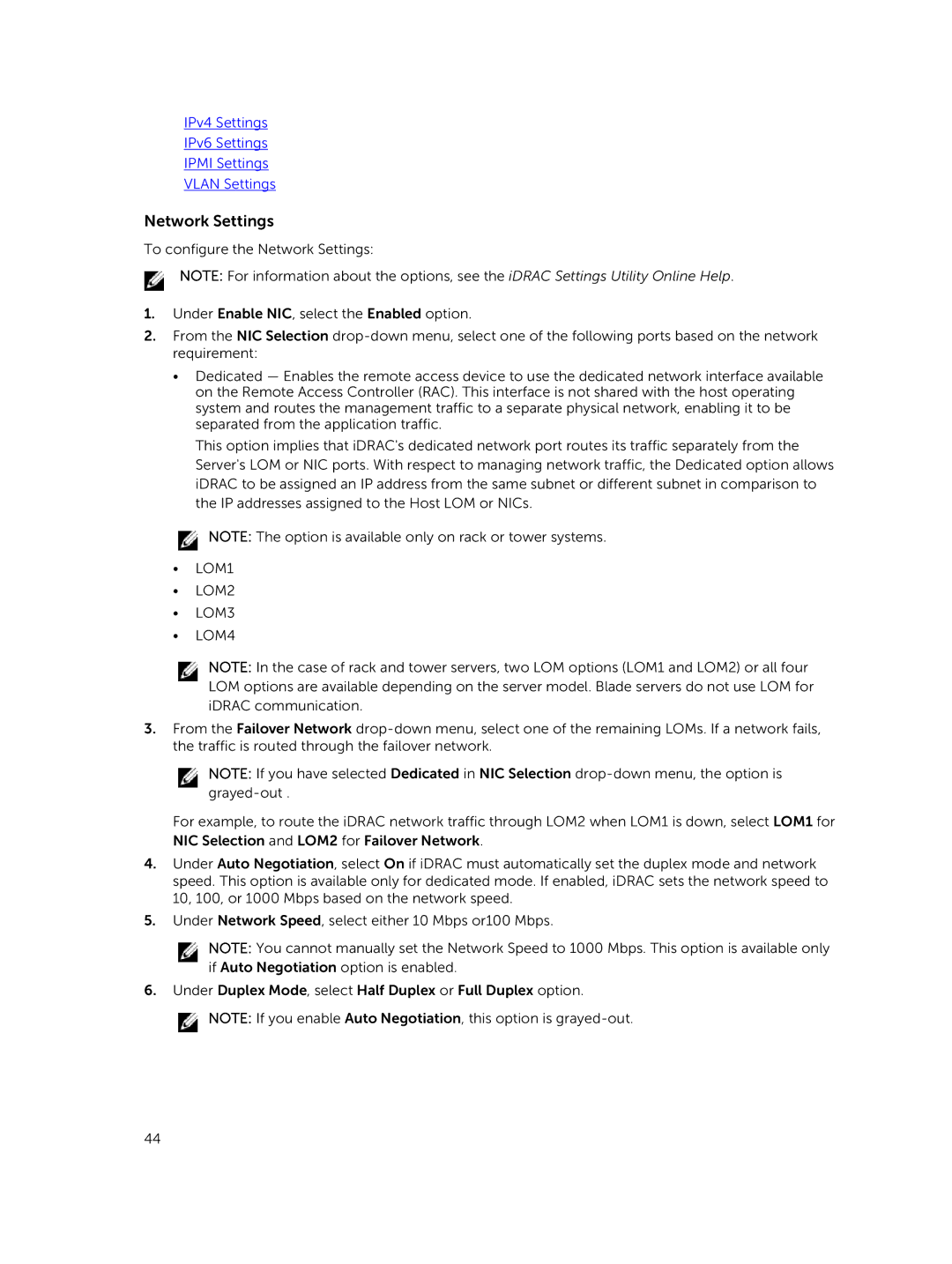 Dell iDRAC8 manual Network Settings 