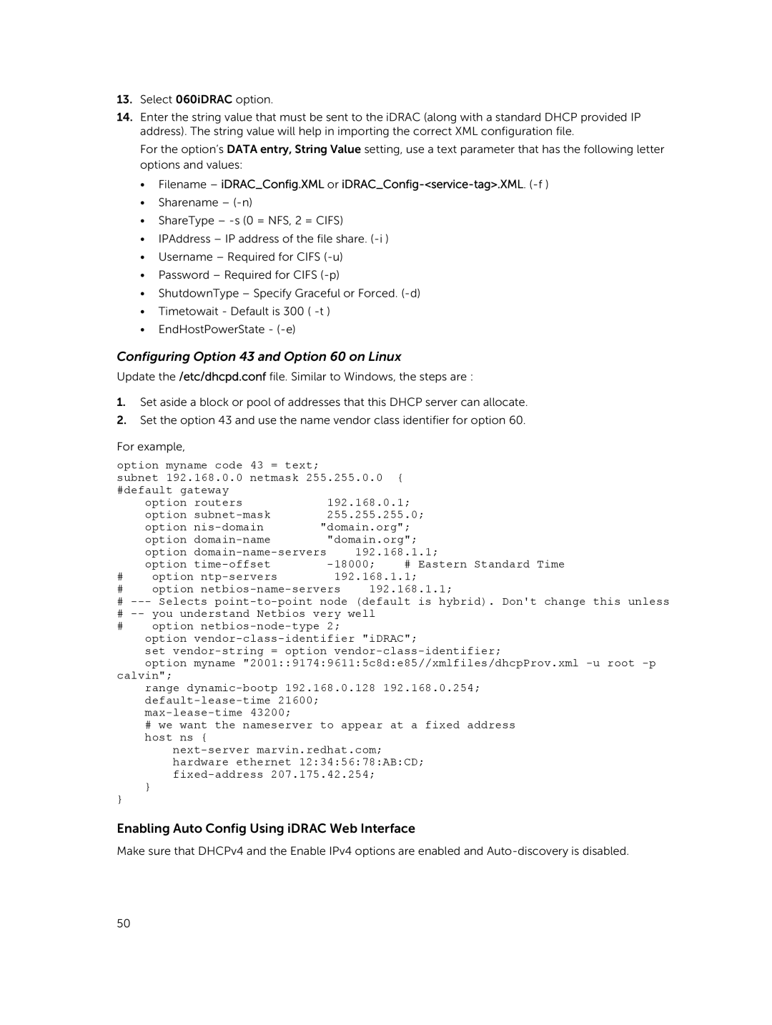 Dell iDRAC8 Enabling Auto Config Using iDRAC Web Interface, Filename iDRACConfig.XML or iDRACConfig-service-tag.XML.-f 