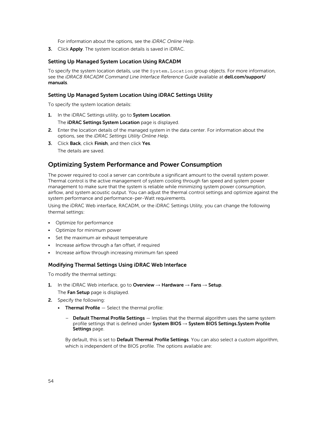 Dell iDRAC8 Optimizing System Performance and Power Consumption, Modifying Thermal Settings Using iDRAC Web Interface 