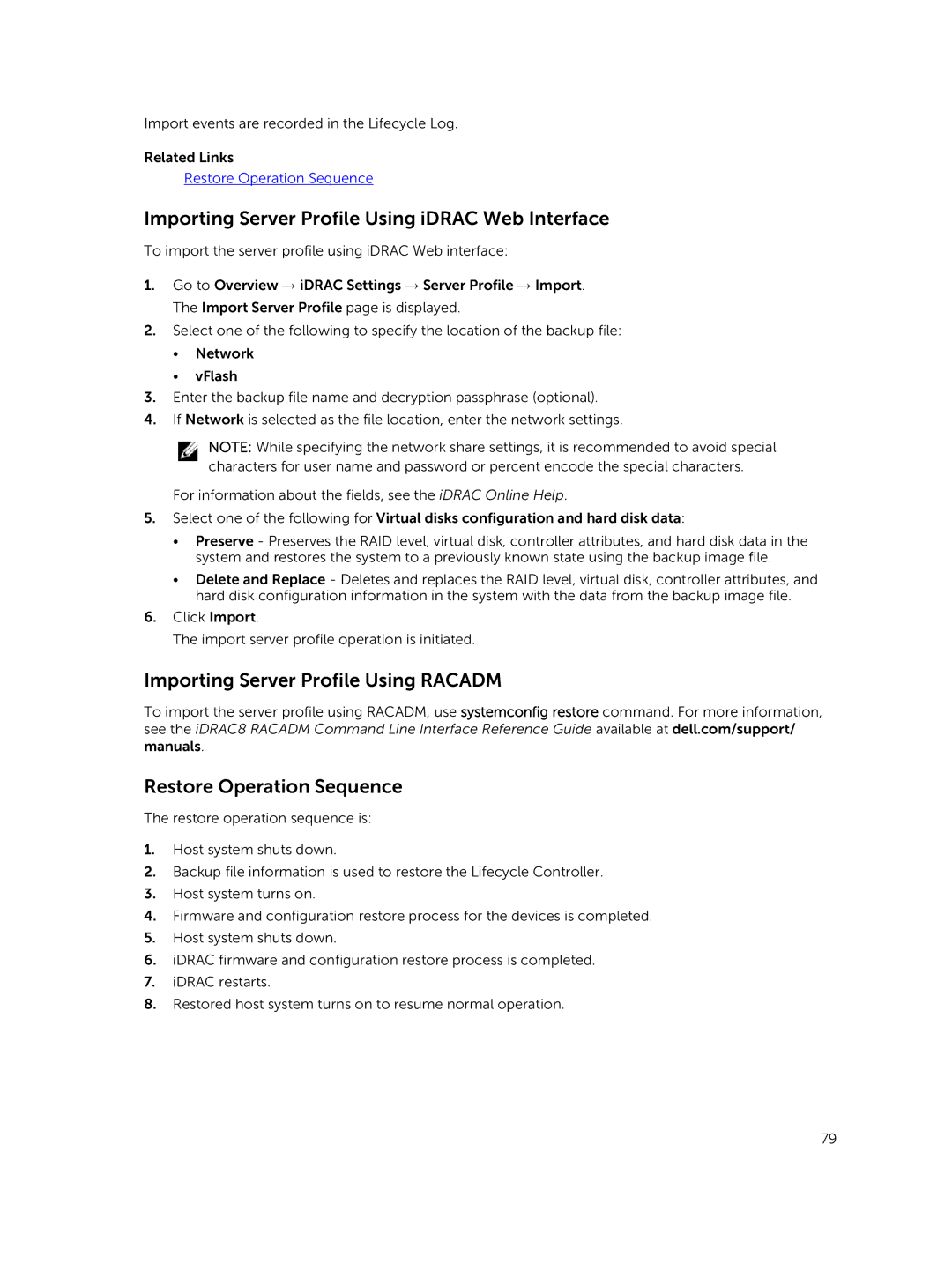 Dell iDRAC8 manual Importing Server Profile Using iDRAC Web Interface 