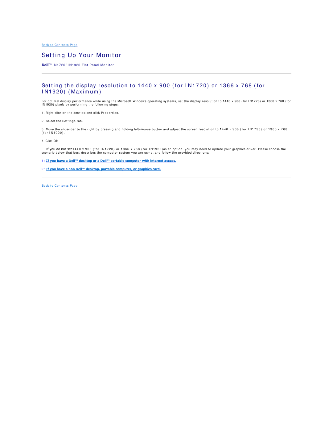Dell IN1920, IN1720 appendix Setting Up Your Monitor 