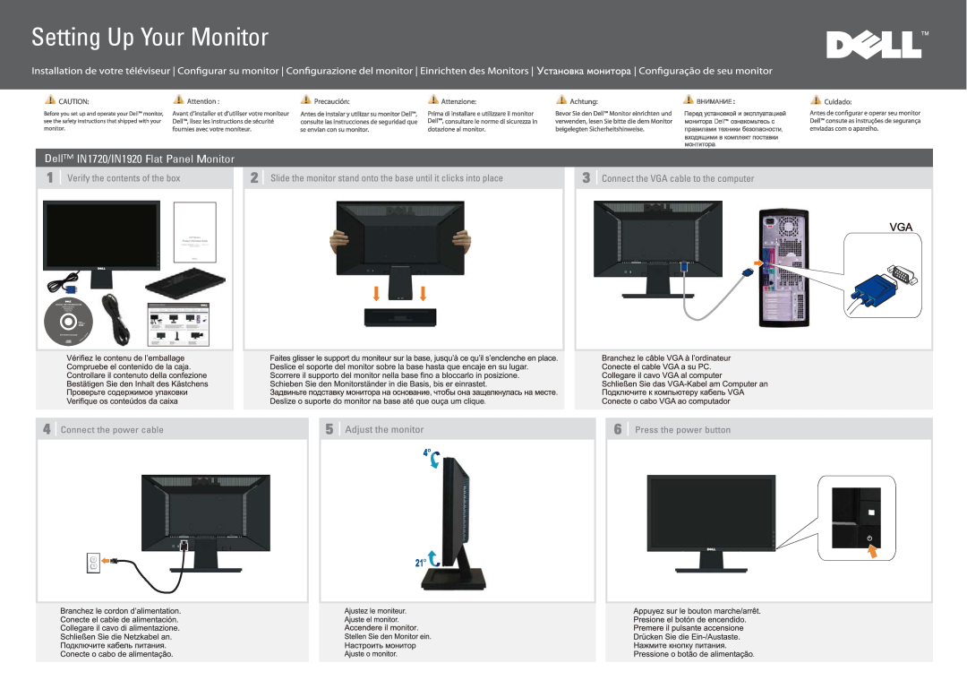 Dell manual Setting Up Your Monitor, Dell IN1720/IN1920 Flat Panel Monitor 