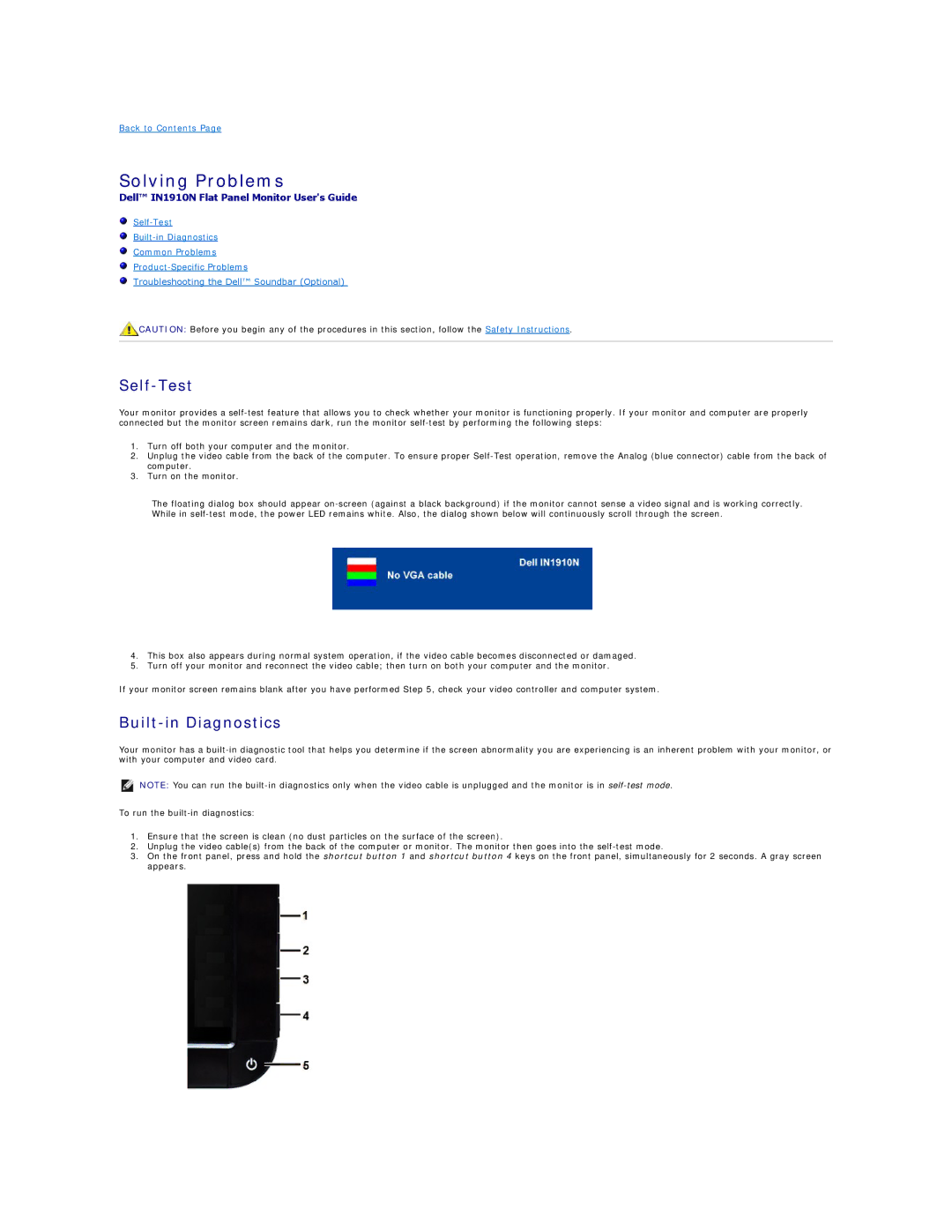 Dell IN1910NF, IN1910NB appendix Solving Problems, Self-Test, Built-in Diagnostics 