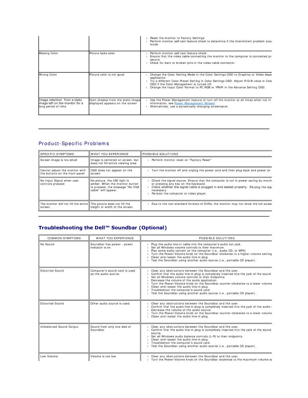 Dell IN1910NB, IN1910NF appendix Product-Specific Problems, Troubleshooting the Dell Soundbar Optional 