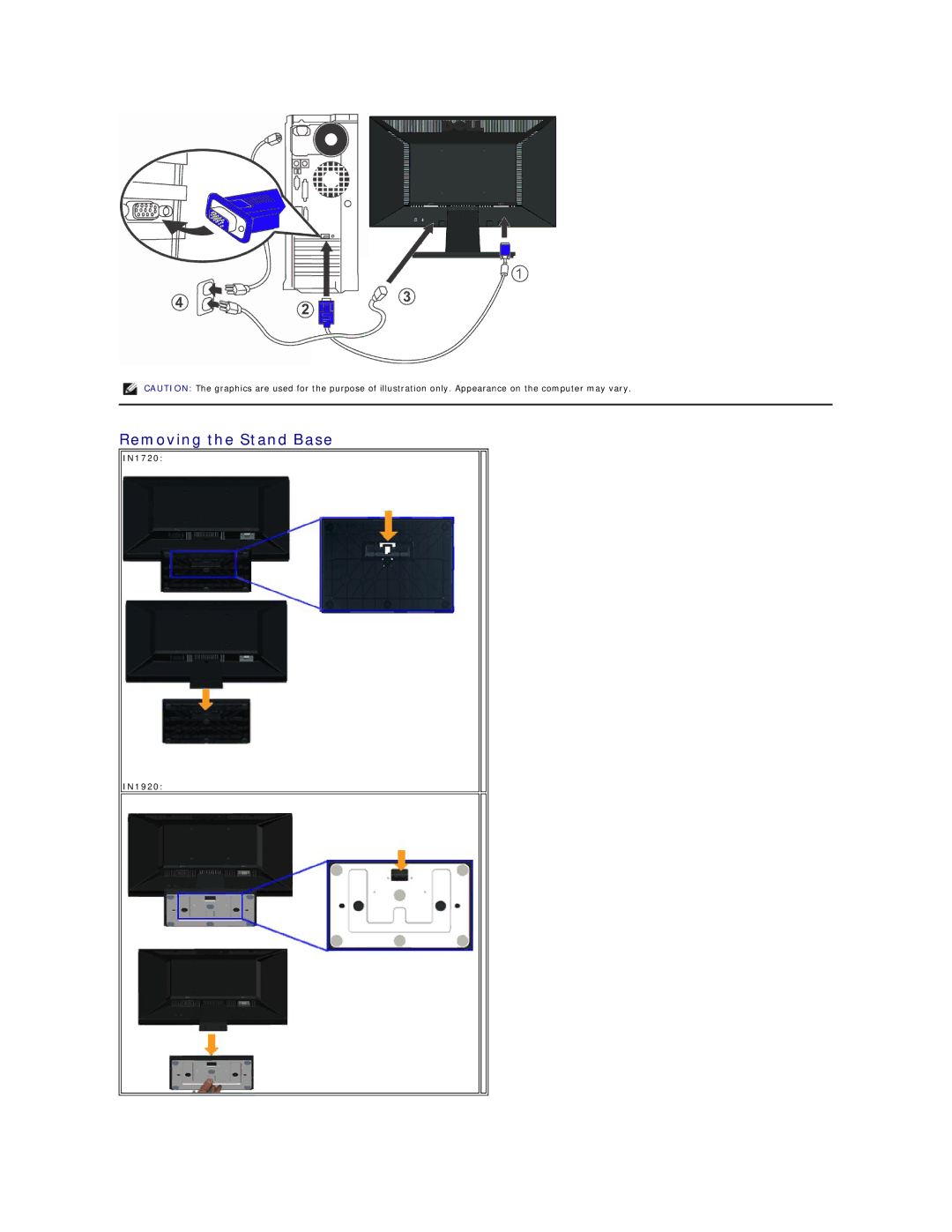 Dell IN1920F, IN1920B appendix Removing the Stand Base, IN1720 IN1920 