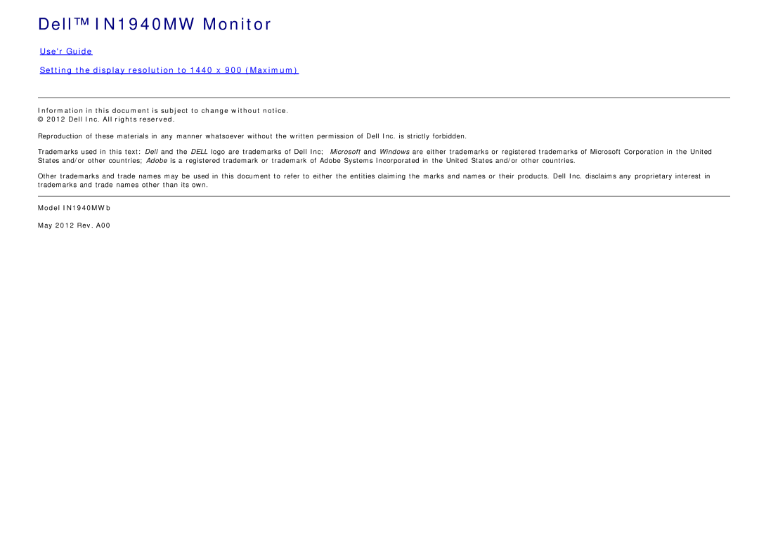 Dell manual Dell IN1940MW Monitor 