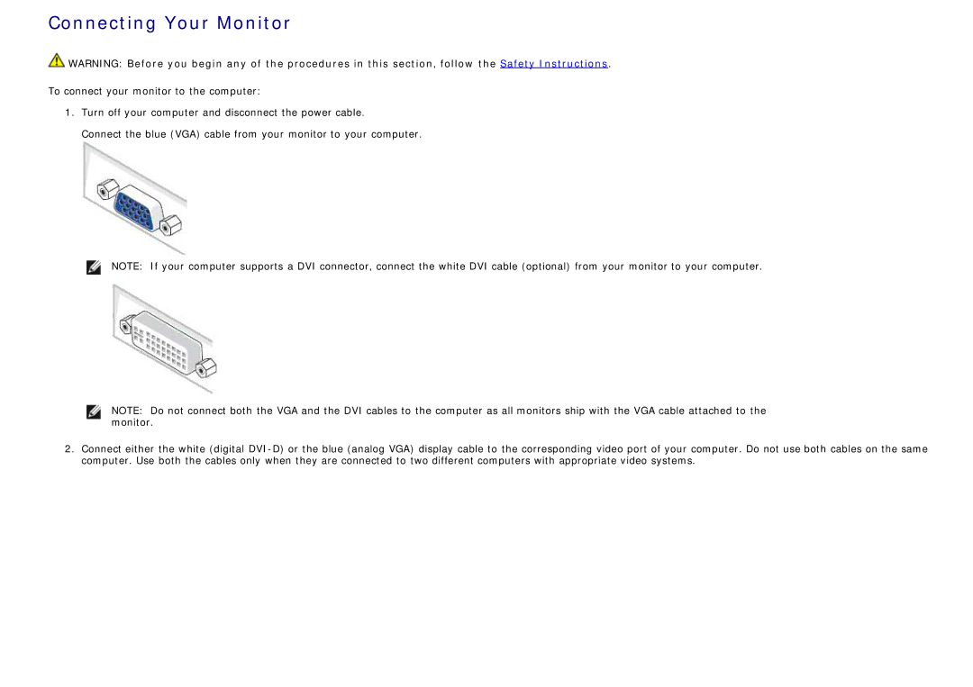 Dell IN1940MW manual Connecting Your Monitor 