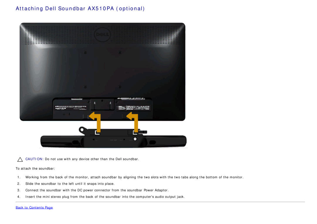 Dell IN1940MW manual Attaching Dell Soundbar AX510PA optional 