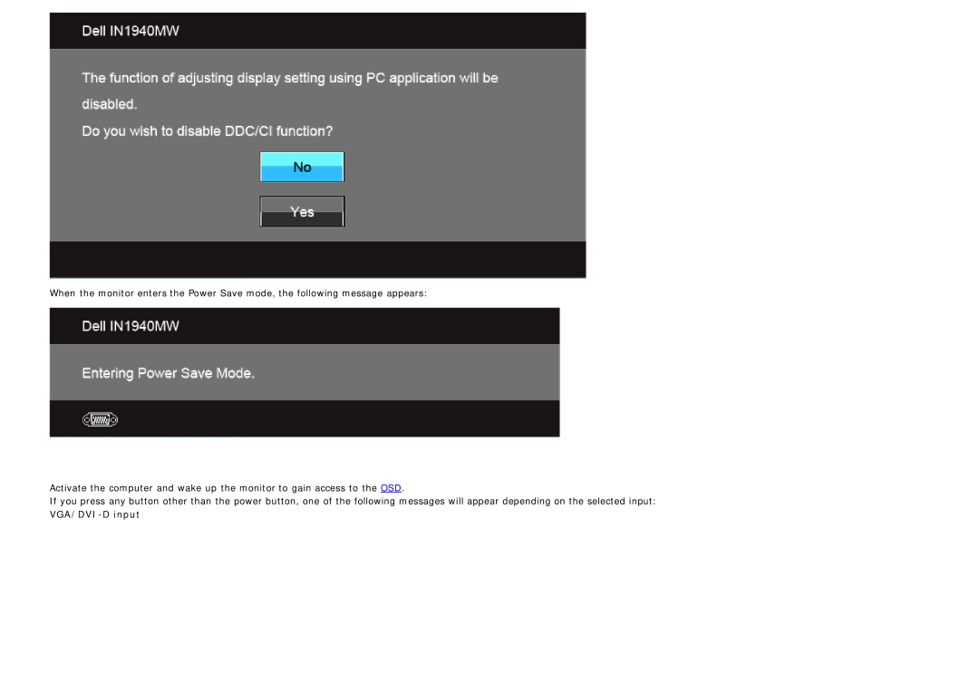 Dell IN1940MW manual VGA/DVI-D input 