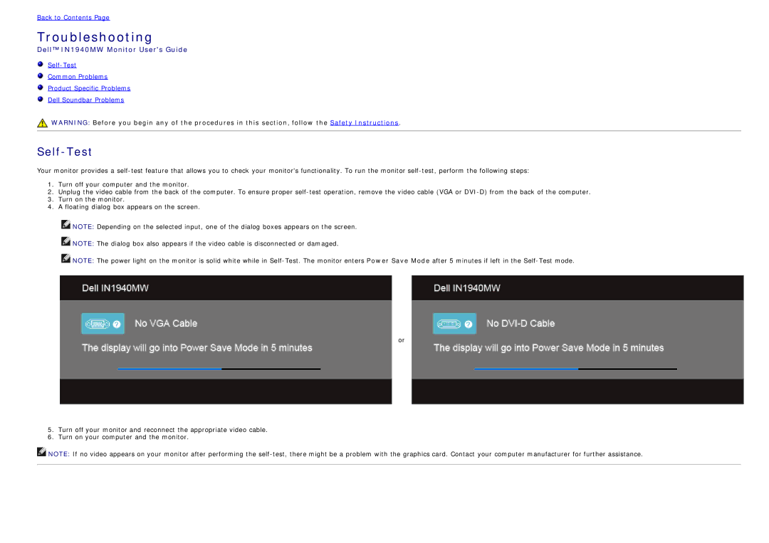 Dell IN1940MW manual Troubleshooting, Self-Test 