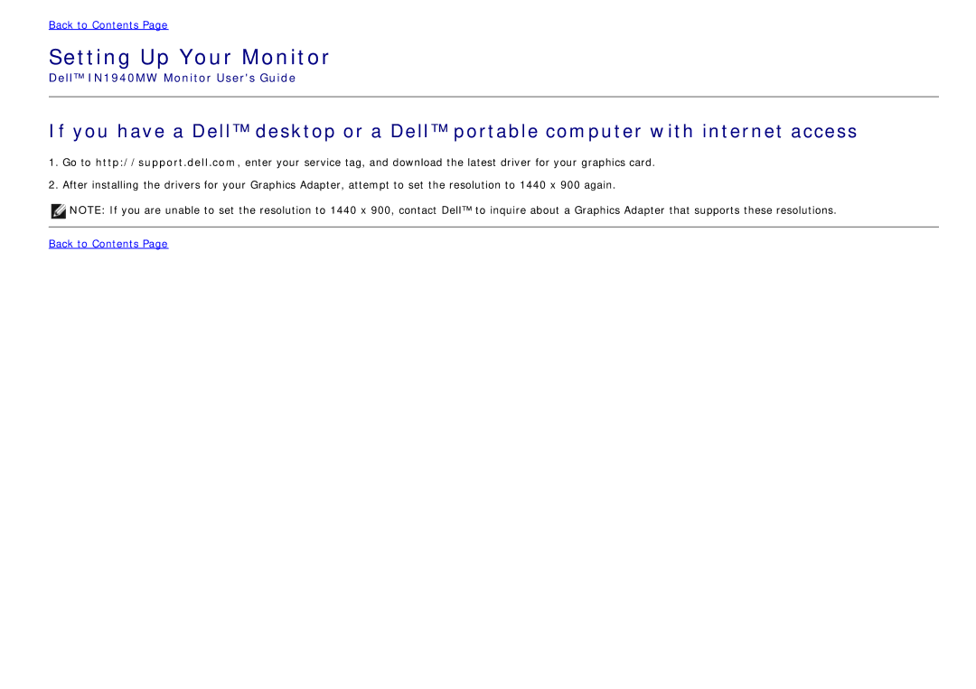 Dell IN1940MW manual Setting Up Your Monitor 