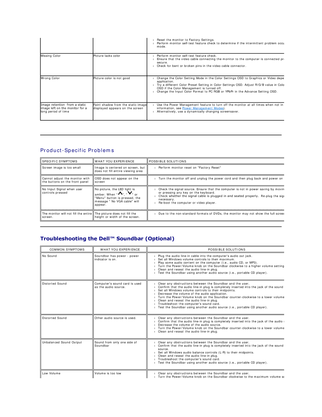 Dell IN2010N appendix Product-Specific Problems, Troubleshooting the Dell Soundbar Optional 