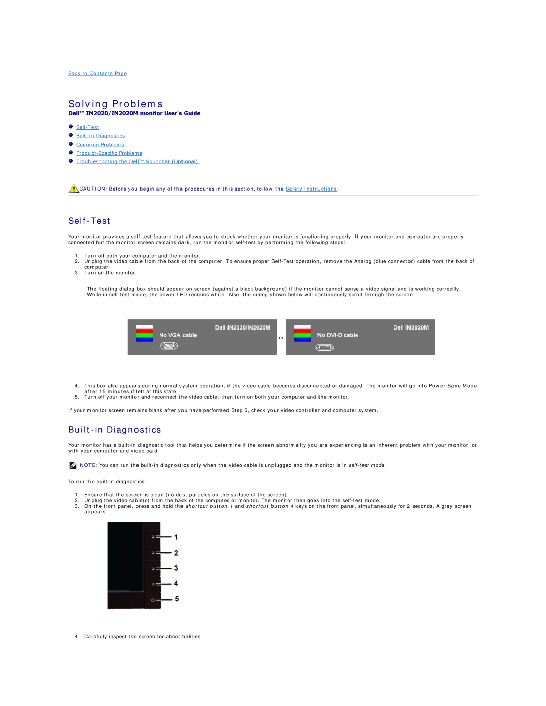 Dell IN2020MF, IN2020F appendix Solving Problems, Self-Test, Built-in Diagnostics 