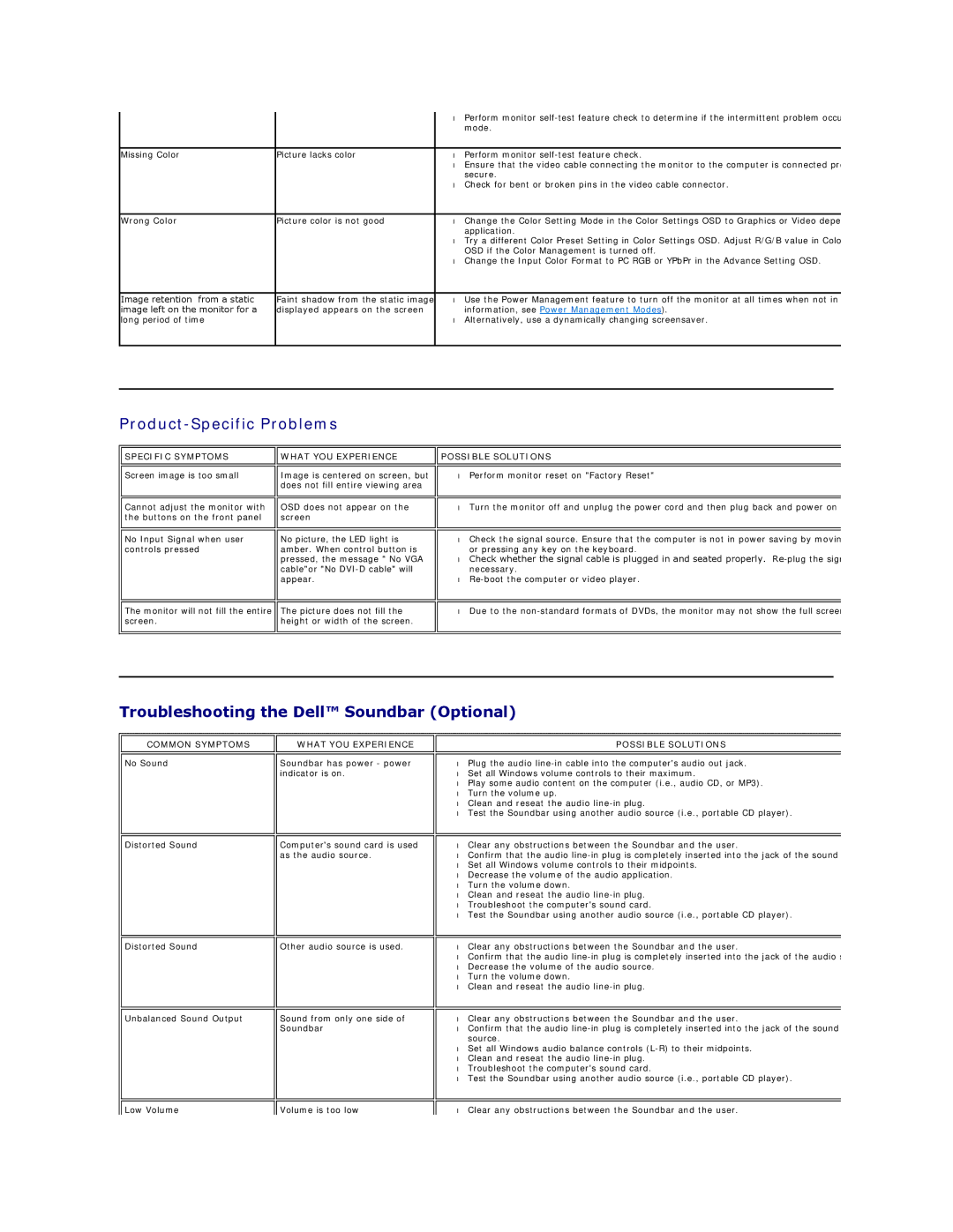 Dell IN2020MF, IN2020F appendix Product-Specific Problems, Troubleshooting the Dell Soundbar Optional 