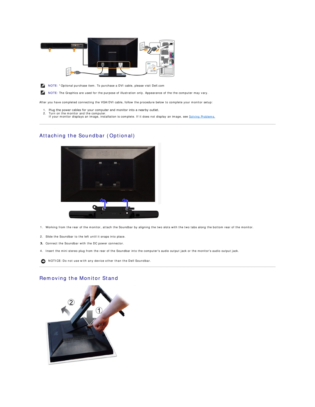 Dell IN2020MF, IN2020F appendix Attaching the Soundbar Optional, Removing the Monitor Stand 