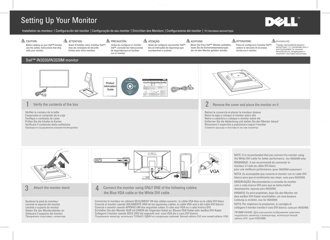 Dell manual pour IN2020M seulement, apenas para IN2020M, nur für IN2020M, IN2020/IN2020M monitor, Установка монитора 