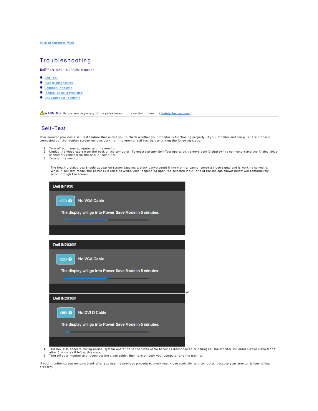 Dell IN2030M, IN1930 appendix Troubleshooting, Self-Test 