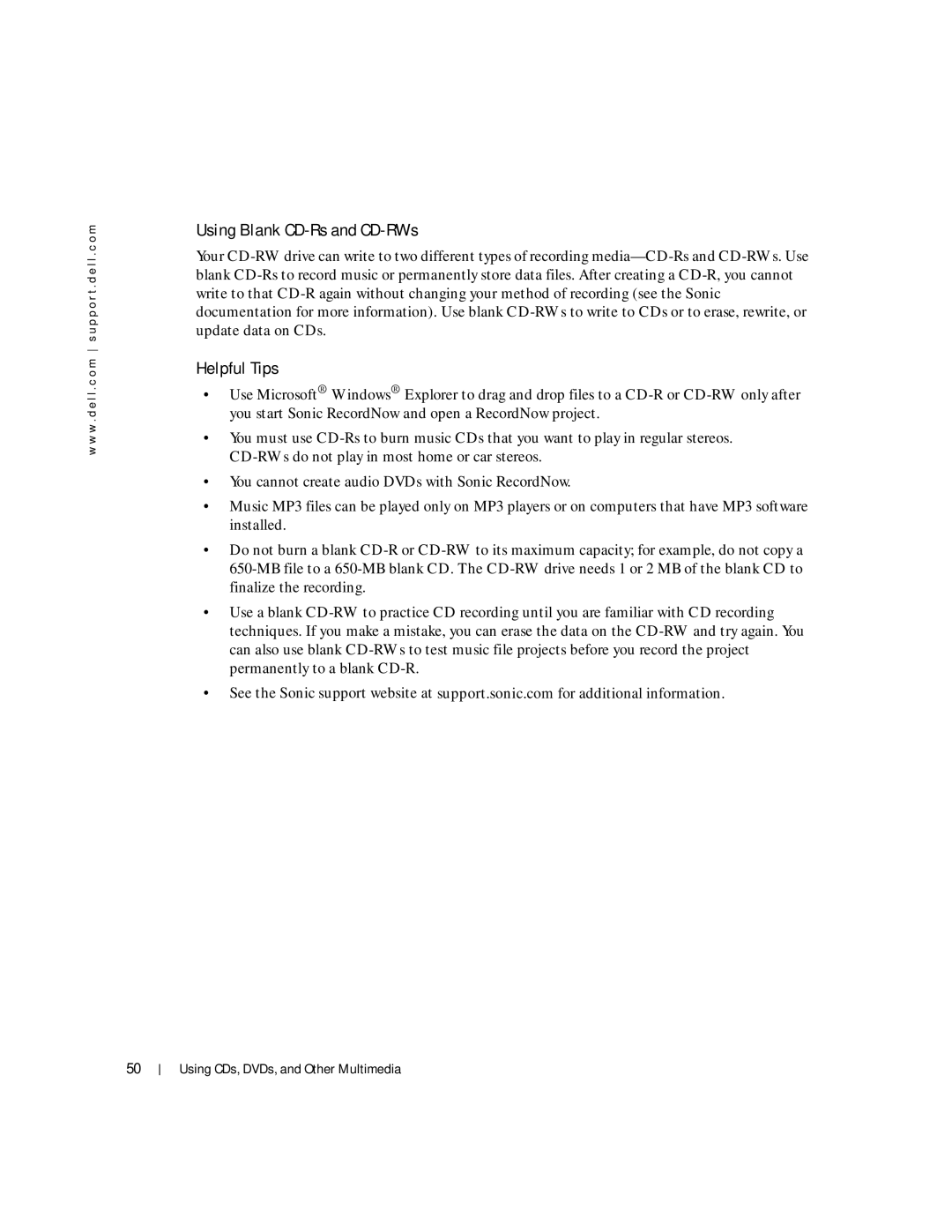 Dell Inspiron 1150 owner manual Using Blank CD-Rs and CD-RWs, Helpful Tips 