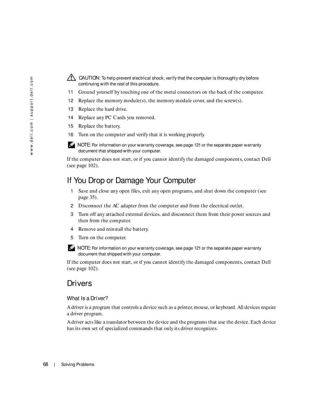 Dell Inspiron 1150 owner manual If You Drop or Damage Your Computer, Drivers, What Is a Driver? 