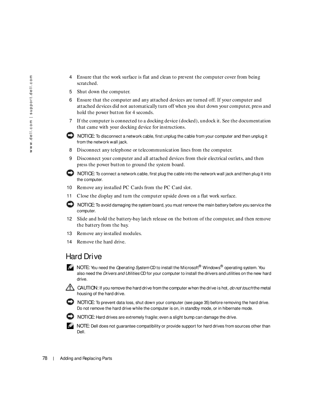 Dell Inspiron 1150 owner manual Hard Drive 