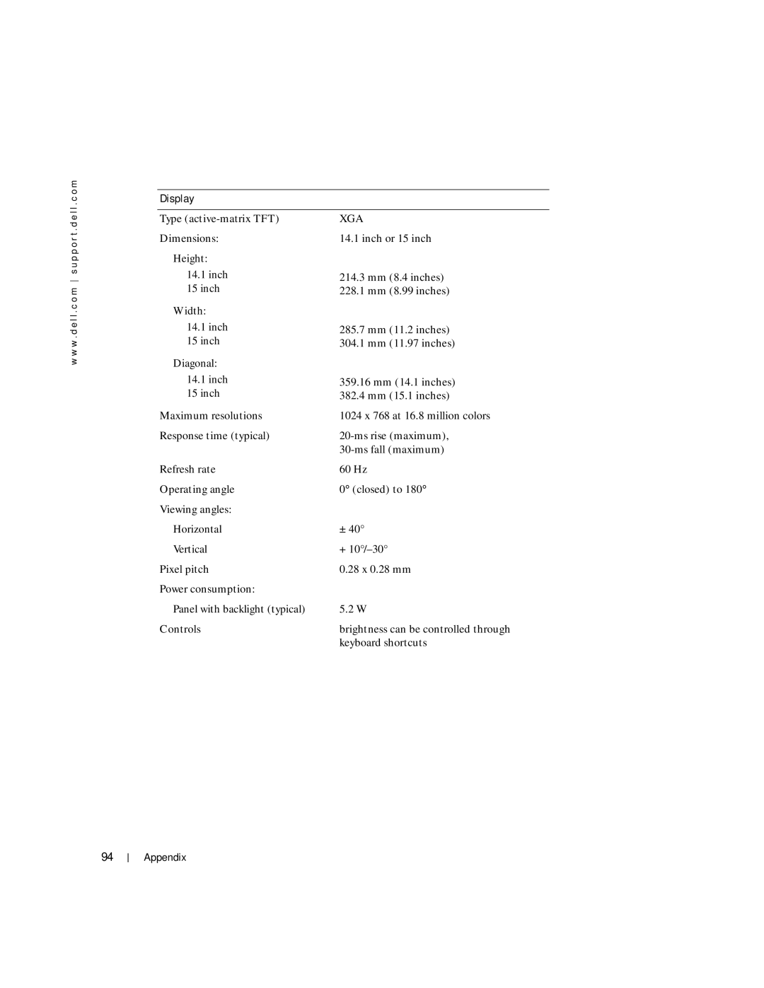 Dell Inspiron 1150 owner manual Display, Xga 