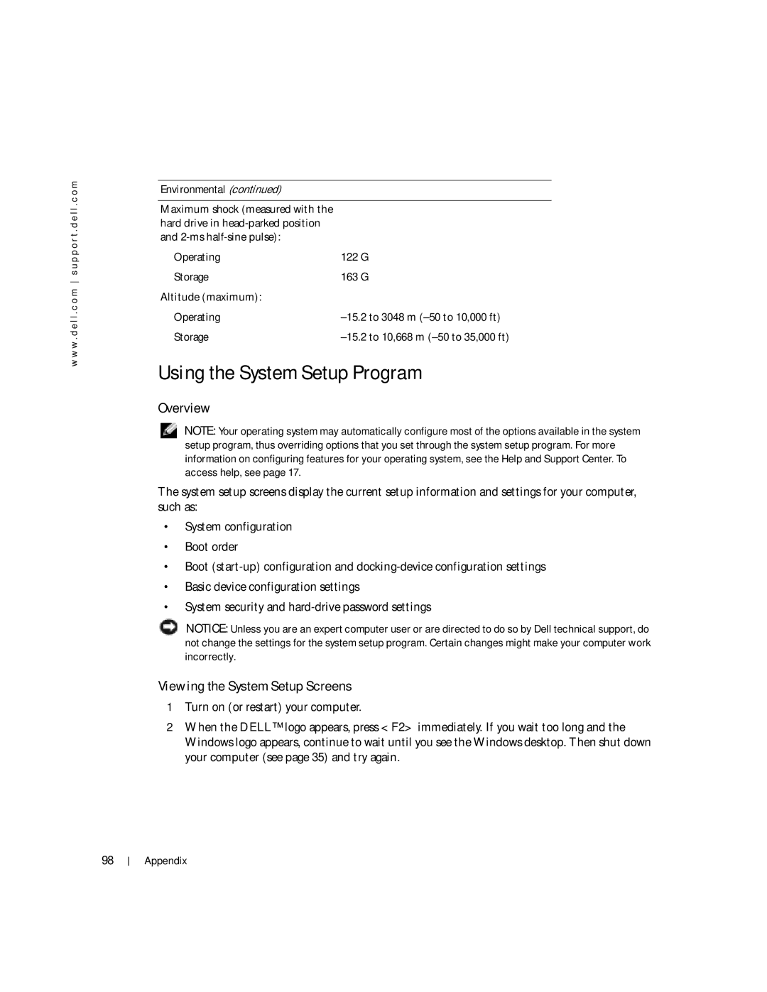 Dell Inspiron 1150 owner manual Using the System Setup Program, Overview, Viewing the System Setup Screens 